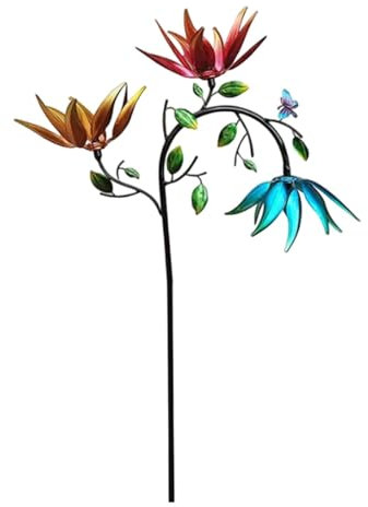 Carillon éolien en métal avec piquet – Moulin à vent rotatif, moulin à vent de jardin | Moulin à vent rotatif en métal avec piquet de jardin, tournesol et papillon Moulin à vent rotatif, décoration de