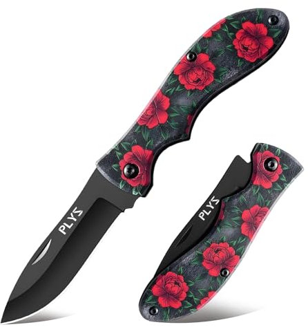 Plys Coltello tascabile piccolo coltello pieghevole coltello da taglio per corda da esterno modello fiore rosso