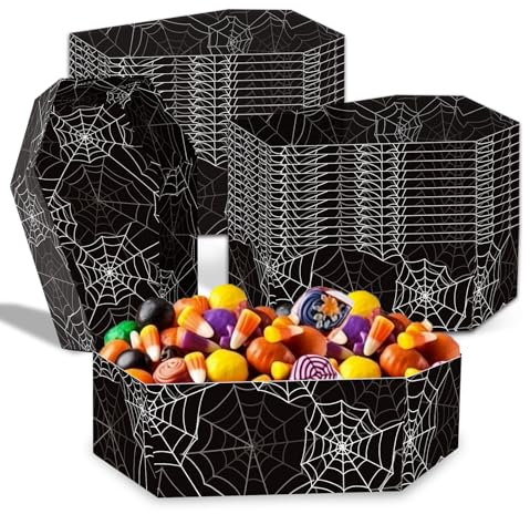 FRIDAY NIGHT 24 Pieces Halloween Paper Food Tray,Disposable Coffin Bowl Food Holder Serving Trays for Treat Candy Snack