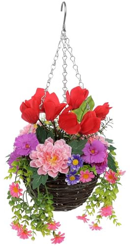 Arborus Künstliche Blumen im Topf Hängend 55 cm Blumengestecke Künstlich Hängepflanzen Künstliche Blumengestecke im Weidenkorb Blumen Deko im Wohnzimmer Schlafzimmer Badezimmer Esszimmer Büro