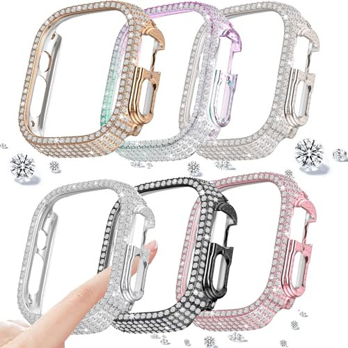DEALELE [6 unidades] Caja de reloj compatible con Apple Watch Series Ultra 2 49 mm/Ultra 49 mm, carcasa protectora completa con diamantes de imitación brillantes brillantes (49 mm, 6 colores)