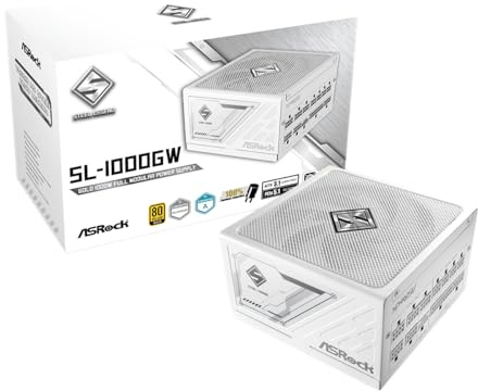 ASRock Steel Legend SL-1000GW 1000W 80 Plus Gold & Cybenetics Platinum Full Modular Power Supply ATX3.1 PCIe5.1 Ready with Dual Color 12V-2x6 Cable 10 Years Warranty White Edition Japanese Capacitor