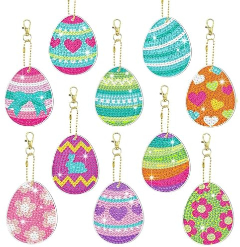 Auirshiky Diamond Painting Kinder 10 Stück Osterei Diamantmalerei Schlüsselanhänger,Diamond Painting Set Ostern,Diamant Malerei Kits Osterei,Ostern Kinder DIY Bastelgeschenke Geschenk Für Kinder