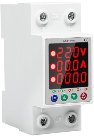 Jadeshay Medidor de Consumo Electrico 63A 220V Contador Eléctrico Monofásico Amperímetro Voltímetro Protector Sobretensiones Tiempo Real Pantalla Digital