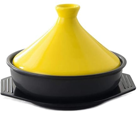Marokkanischer Tajine-Topf zum Kochen, Keramik-Tajine mit konischem Deckel und Tablett, kompatibel mit Gasherd, geschmorte Hühnersuppe, Rezepte zum Verschenken (Farbe: Gelb)