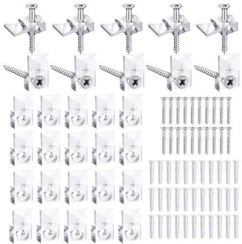 30 PCS Clip per Specchio, Clip a specchio in vetro trasparente, clip per specchio senza cornice, Supporto Vetro Clip per Specchio da Bagno, Per fissaggio di porte e specchi in vetro di spessore 4 mm