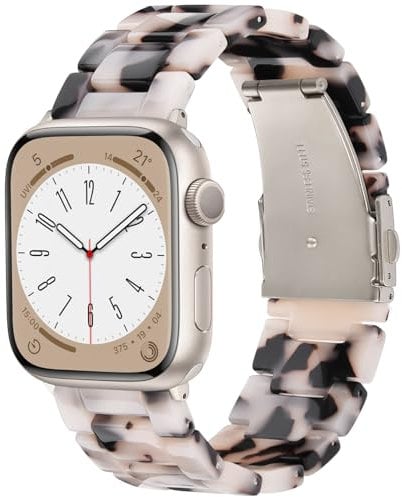 V.R.HOPE Modern Lightweight Resin Replacement Straps Compatible with Apple Watch Series 7/8/9/SE/10/ 41mm 40mm 38mm 42mm Women Men, for Apple Watch Straps Series 6/5/4/3/2/1-Black Flower-Starlight