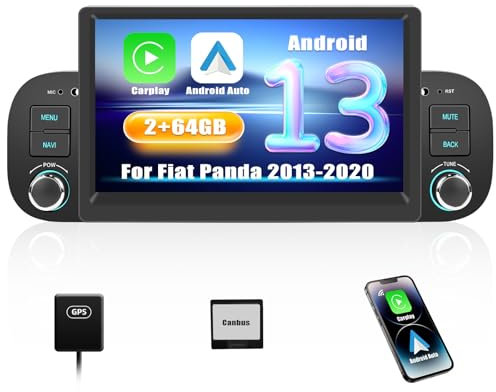 SIXWIN 2+64G Android 13 Autoradio per FIAT Panda 2013-2020 con CarPlay/Android Auto/Mirror Link, 7 Pollici Touchscreen Schermo Navigatore con WiFi Bluetooth RDS FM EQ Comandi al Volante
