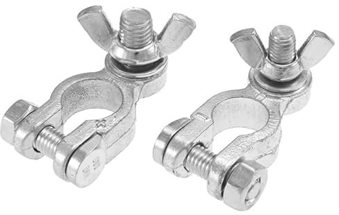 BSSTORE Morsetti per Batteria Nautica, Universali, in Ottone Lucidato con Galletto di Serraggio, Set di 2
