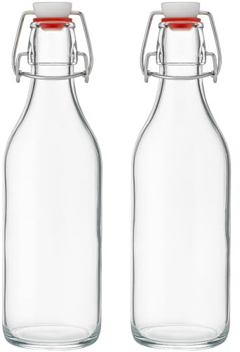 Chabrias Ltd 2 Pack 1000ML/35oz Glass Bottle with Swing Top - Airtight Preserve Bottles for Home Brewing Oil Vinegar Beer Wine Cider Soda Glass Bottles with Stoppers