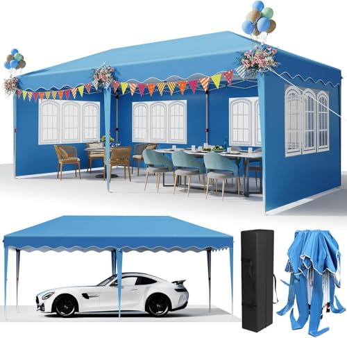 Gazebo da Giardino 3x6, Pop up Tendone con 4 Pannelli Laterali 6 Sacchi, Gazebo Esterno 420D Oxford Ispessente, Anti-UV 50+, Pieghevole Impermeabile, per Feste Campeggio Matrimonio, Fiere,