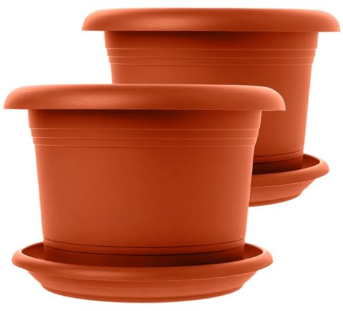 Sustania Lot de 2 pots de fleurs en terre cuite XXL de 50 cm avec soucoupe - Le pot de fleurs premium mûri au soleil pour votre paradis de vacances à la maison !