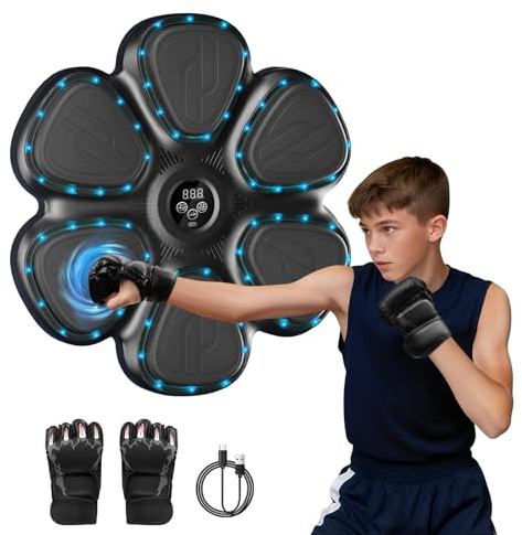 Jubilin Music Boxing Machine mit LED Licht, Elektronische Boxmaschine für Kinder/Erwachsene, Bluetooth Boxmachine mit Boxhandschuhe und Musik Boxmaschine mit 9 Geschwindigkeitsmodi/Zählmodus