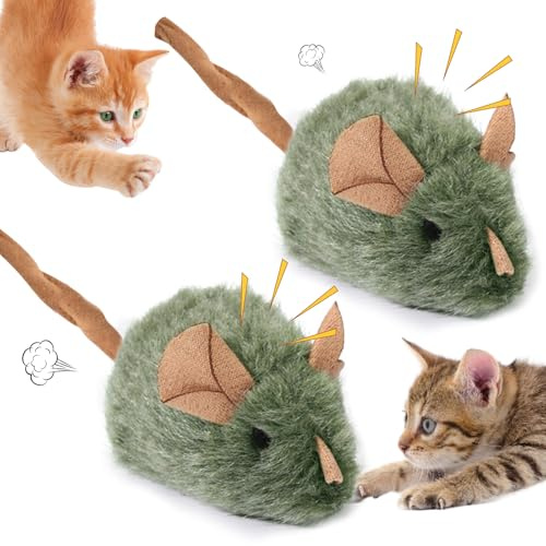Lot de 2 jouets interactifs pour chat - Souris électrique pour chat - Souris en peluche - Jouet pour chaton - Souris électrique - Souris de jeu électrique