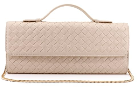 Yuwumin Woven Purse for Women Evening Clutch Purses Leather Crossbody Bag Handwoven Pouch with Shoulder Strap (Beige)