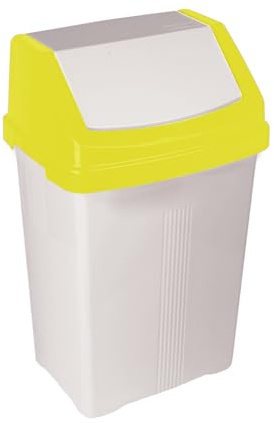 TENLITE 50L Swing Bin with Yellow Swing Lid – Large Plastic Rubbish Bin for Kitchen, Home, Office & Garden Waste – Durable White Waste Bin with Easy Swing Cover, Recycling & Trash Container