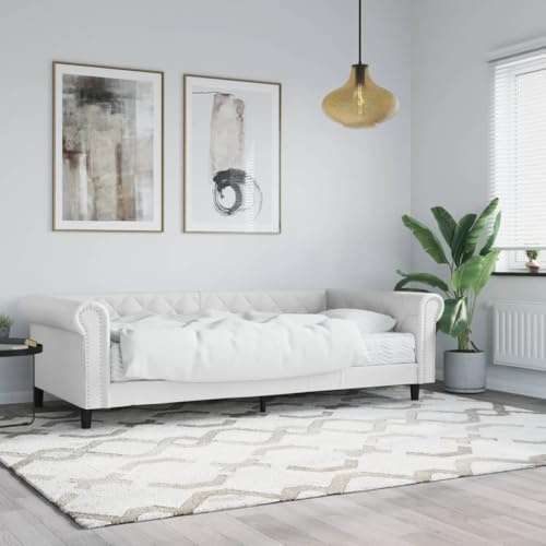 QJBSAVVA Tagesbett 90x200 cm Weiß Kunstleder mit Matratze Lattenrost Gästebett Schlafsofa