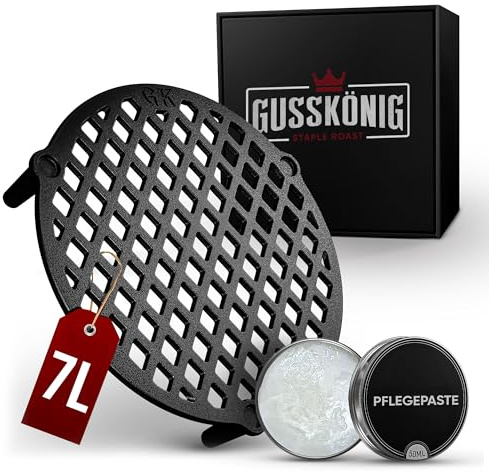 GUSSKÖNIG Gusseisen Stapelrost für 7 Liter Dutch Oven [Ø 22 cm]– Einsatz für Dutch Oven – Staple Grate – Gusseisen DutchOven Untersetzer – DutchOven Zubehör – inkl. Pflegepaste – 30 Jahre Garantie