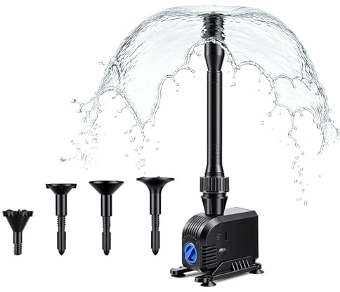 Gardray Springbrunnenpumpe 600L/H mit 7m Netzkabel, 8W Wasserspielpumpe für außen Teichpumpe 4 Düsenim Lieferumfang enthalten in Teich Garten Brunnen Fischbecken Hydrokultur