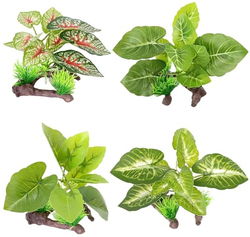 Embhlitfe 4 Pcs Aquarium Plants Artificial,Realistic Plastic Fish Tank Plants Underwater Aquarium Plants Vivarium Decoration,Reptile Plants for Fish Hideout Fish Tank Accessories