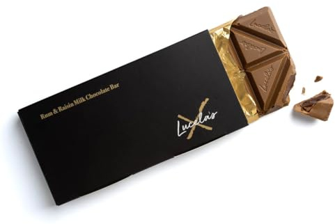 LUCELA'S Rum & Raisin Milk Chocolate Bar, Gourmet Gifting, Bar Form, 210g, 12 Pieces, Box with Inner Foil Wrap
