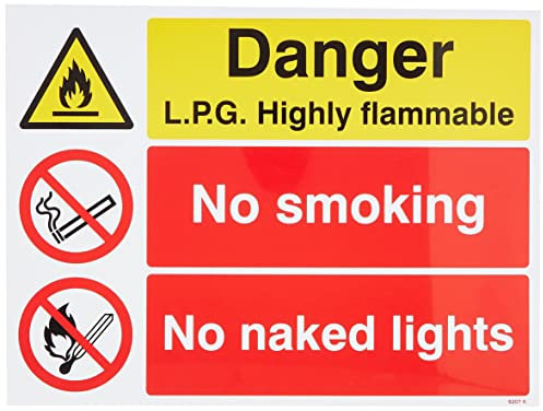 Caledonia Signs 16207K Danger LPG Highly Flammable No Smoking No Naked Lights Sign, Rigid Plastic, White, 400 mm x 300 mm