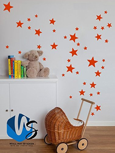 55 Mixed size Stars Wall Stickers Kid Decal Art Nursery Bedroom Vinyl Decoration (Cherry Red)