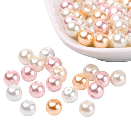 PH PandaHall - Lot de 100pcs Perle en Verre Perle Rond Perles Nacrees Serie de Couleur Rose pour DIY Fabrication de Bijoux Collier Bracelet, 8mm, Trou: 1mm