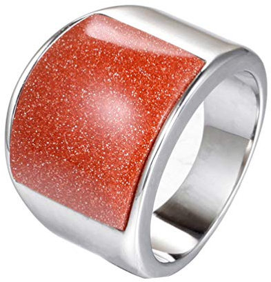 HIJONES Unisex Mosaik Edelstein Ring aus Edelstahl mit Opal Breit Silber Orange Größe 65