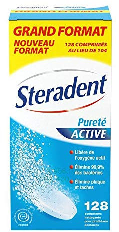 Stéradent - Comprimés Nettoyant Pureté Active La Boite De 128 Comprimés - Vendu par pièce - Livraison Gratuit en France