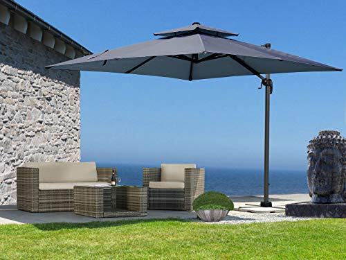 QUICK STAR Ampelschirm Premium Mallorca 3x3m Grau mit Schutzhülle UV 50 Terrassenschirm Sonnenschirm