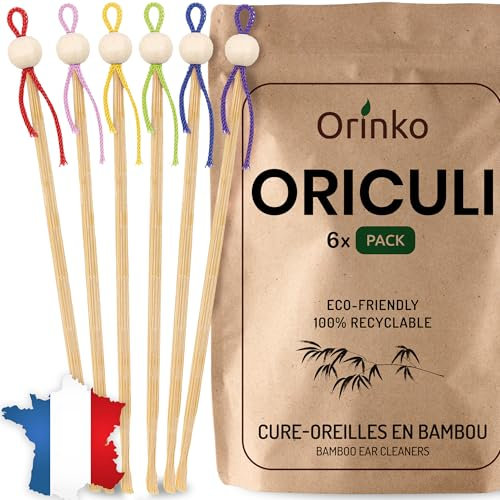 ORINKO - Cure Oreille Japonais en Bambou 6x - Cure Oreille Écologique et Réutilisable pour Remplacement Coton Tige - Zéro Déchet
