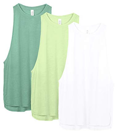 icyzone Damen Sport Tank Top Locker - Yoga Fitness Shirt Atmungsaktive Laufshirt Sport Gym Oberteile, 3er Pack (XL, White/Green/Pistachio Green)