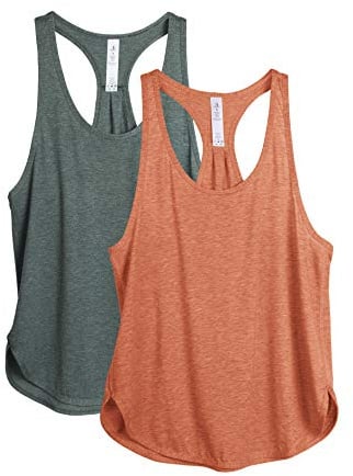 icyzone Workout Tank Tops for Women - Athletic Yoga Tops, Racerback Running Vest Top, 2-Pack (XL, Smoke Pine/Dusty Orange)