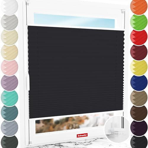 Schuette® Plissee ohne Bohren ● Thermo Kollektion: Dark Night (Schwarz) ● 120x150cm (Breite x Höhe) ● Suprafix Faltrollo Klemmfix 2.0 Rollo ● 60 Sekunden Plisseerollo Montage inkl. Video