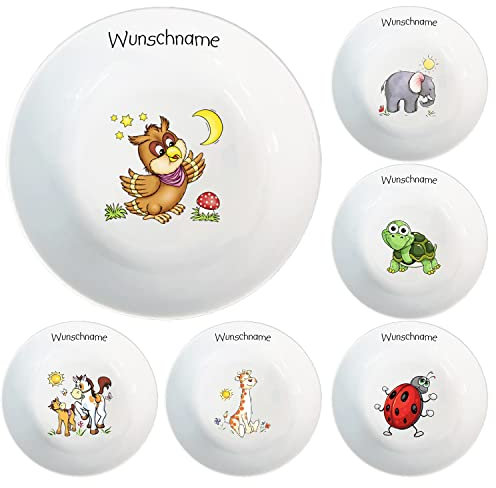 Doriantrade Kinder Müslischale Breischale Schale Porzellan Tiermotive personalisierbar mit Wunschname Name Kindergeschirr mit Namen personalisiert (Eule)