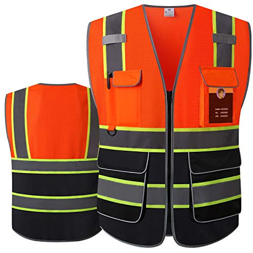 LOHASPRO Sicherheitsweste Hohe Sichtbarkeit – Mesh Reflektierende Weste mit Taschen für Herren & Damen – ANSI/ISEA Standards (XL, Orange-03)