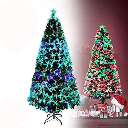 Aufun Árbol de Navidad artificial led de fibra de vidrio, 120 cm, decoración navideña con 120 puntas y 120 ledes, árbol de luces de PVC verde y soporte de metal, multicolor