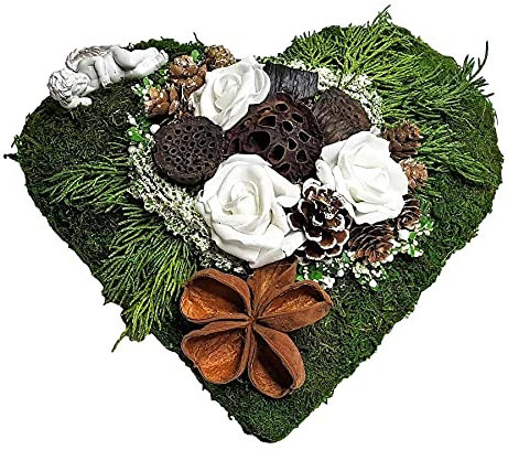 der-kleine-dekoladen Grabgesteck Herz Engel weiß Kreuz Allerheiligen Grabschmuck Totensonntag