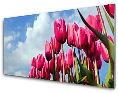 Tulup Glasbilder 100x50cm - Wandbild Druck auf Glas XXL Panorama-Bild Wandbilder aus Echt-Glas Sicherheitsglas Kunstdruck für Küche Wohnzimmer Tulpe Pflanzen