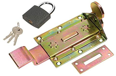 KOTARBAU® Schlossriegel 200 mm Gekröpft + Solides Vorhängeschloss Gelb Verzinkt Universal