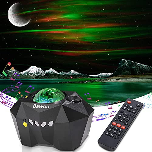 Bawoo Lampada Proiettore Stelle, Luci dell'Aurora boreale,luna,stelle Luce Notturna con Altoparlante Bluetooth e Telecomando, L'Illuminazione Per Bambini,Feste (Moderno1)