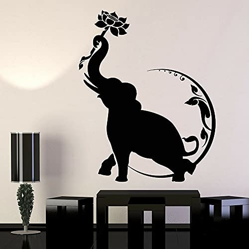 QIANGTOU Yoga Wandtattoo Indien Elefant Lotus Blume Mond Vinyl Wandaufkleber für Yoga Inneneinrichtung Design 63x42cm