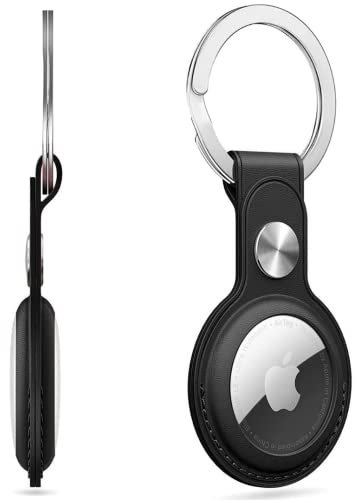 PU Leather AirTag Keyring Holder for Apple AirTags. Anti-Lost, Scratch-Resistant Secure Key Ring Case for Key, Dog/Cat Collar, Luggage Backpack. Protective Cover Keychain for Air Tag Accessory (Black)
