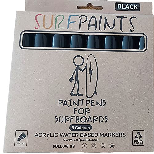 Surfpaints Acrylstifte zum Designen von Surfboards und Bodyboards 8er Set (schwarz)
