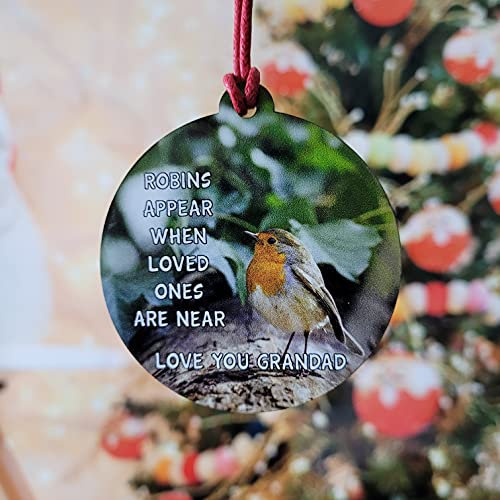 Fancy Crafts PERSONALISED Robins appear when lost loved ones are near Sad Memorial Christmas Tree Bauble Decoration Gift Vinyl, Brown, 75 x 70 mm