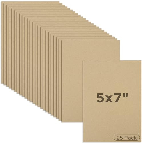 Mat Board Center, 25 pack 5x7 Brown Cardboard sheet, 1/8 inch thick, Flat Corrugated Cardboard Inserts for Packing, Shipping, Mailing, Cardboard Backing, Art Craft Card Board