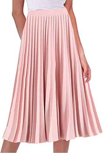 Falda plisada de cintura alta elástica para mujer, acampanada, falda larga vintage, rosa, L
