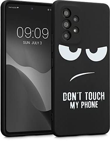 kwmobile Hülle kompatibel mit Samsung Galaxy A53 5G - Handyhülle Silikon Case - Don't Touch My Phone Weiß Schwarz