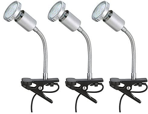 Leselampe Bett Klemme Klemmlampe LED mit Stecker Bettlampe Klemmleuchte warmes Licht, Flexo-Arm, 1x LED 3W 250Lm warmweiß, LxBxH 13x5,5x22 cm, 3er Set